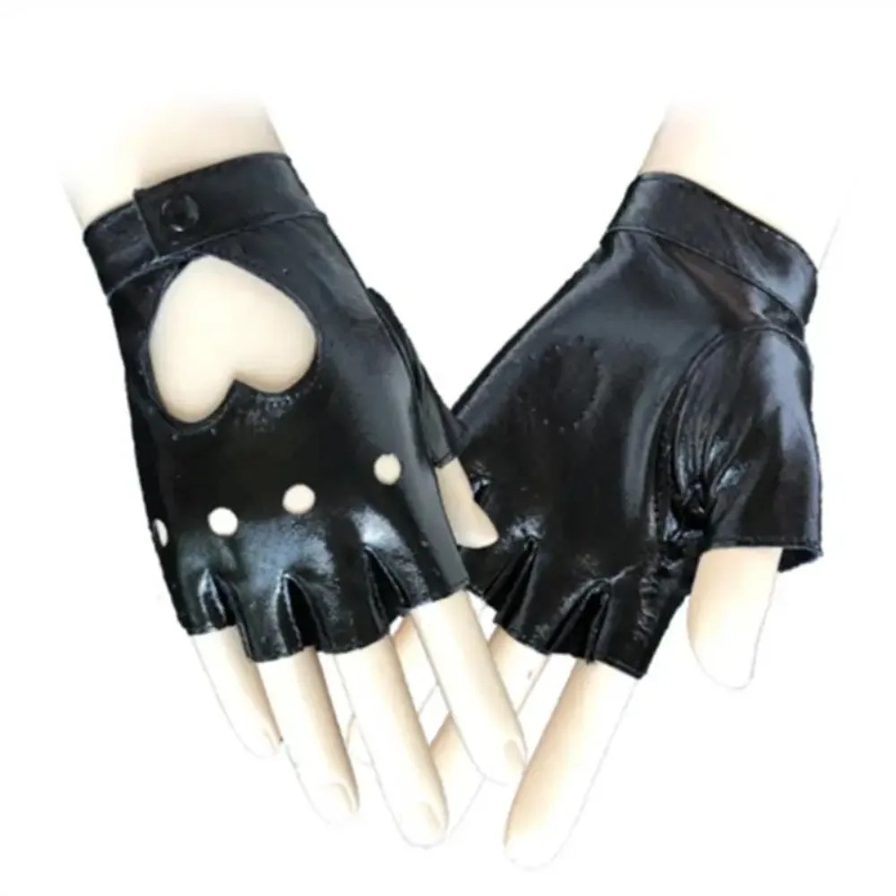 Women’s Fashion Half-Finger Driving Gloves – Comfortable PU Leather Fingerless Gloves in Black, Red & White, Punk Style