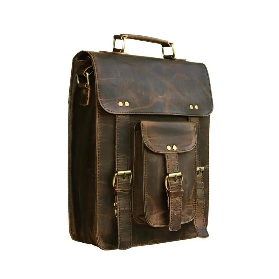 Vintage Leather Laptop Messenger Bag – Crossbody Office Satchel for Men & Women
