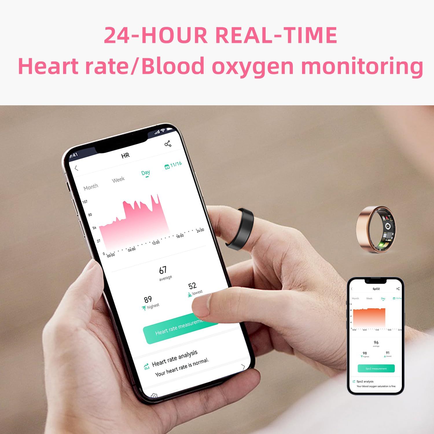 Smart Ring Health Tracker - Fitness Sleep Heart Rate Blood Oxygen Tracker Smart Ring For Men And Women,IP68 Waterproof Level Bluetooth Fitness Tracker Rings Family Care - Image 2