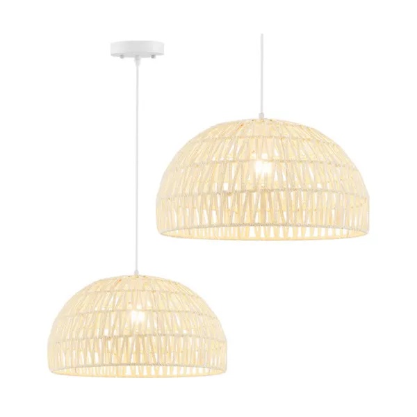 Height-Adjustable Farmhouse Rattan Pendant Lights With Adjustable Hanging Rope