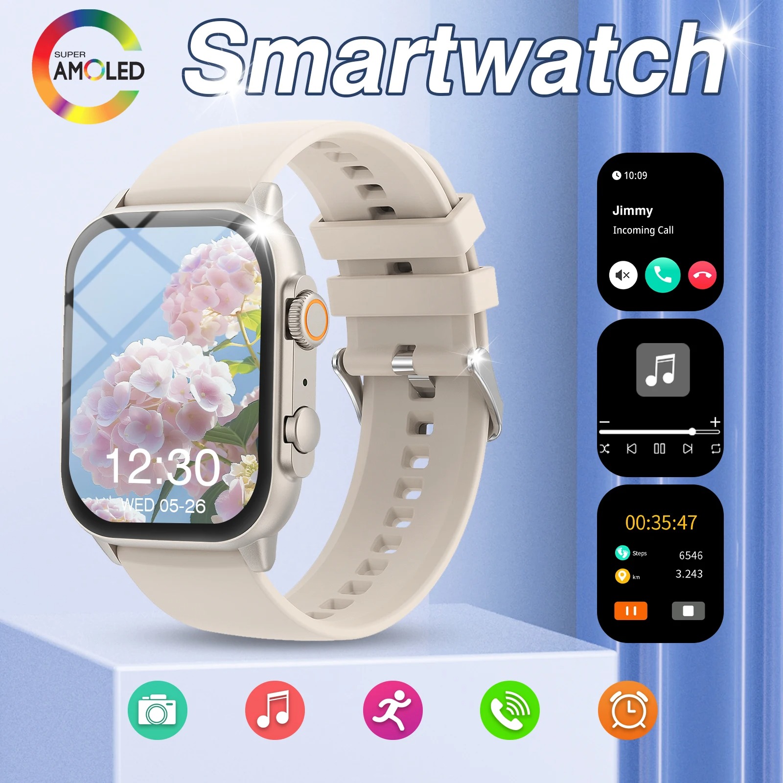 Smartwatch – 2.01" HD, wireless calls, message alerts, multi-sport, customizable, unisex - Image 6