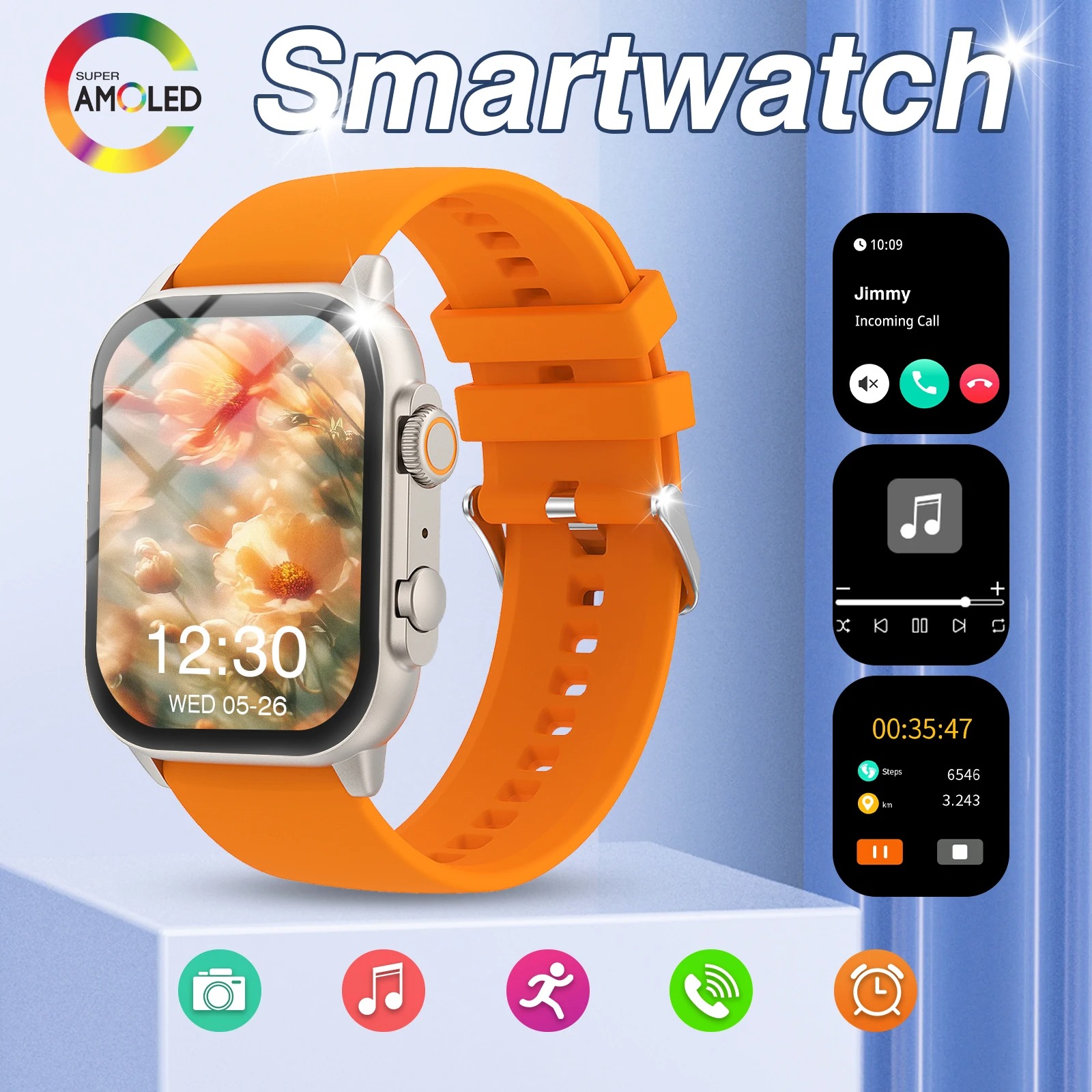 Smartwatch – 2.01" HD, wireless calls, message alerts, multi-sport, customizable, unisex - Image 5