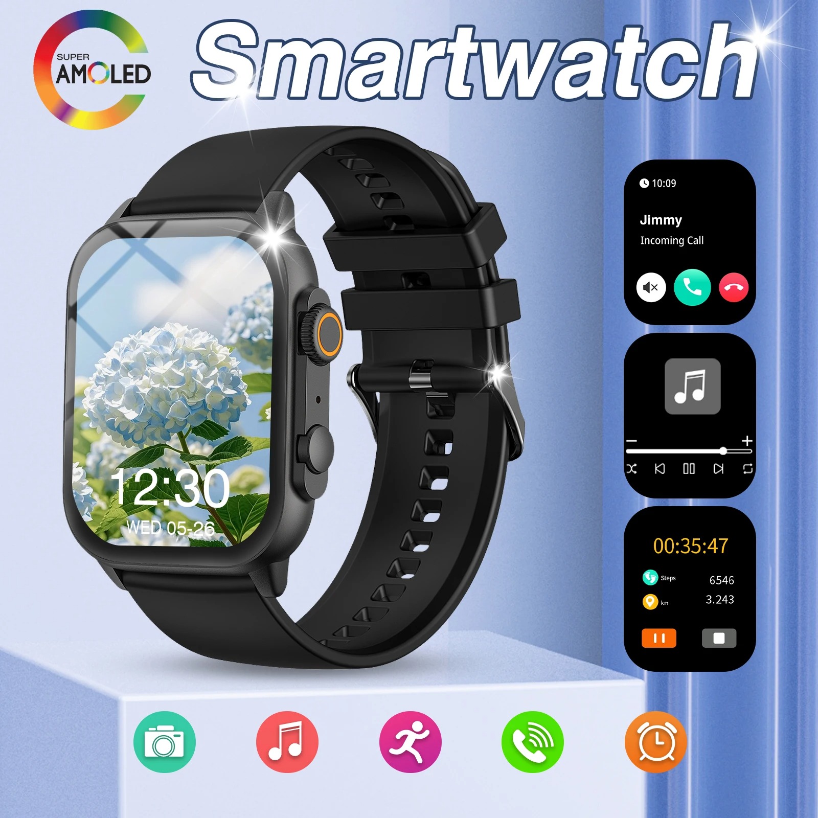 Smartwatch – 2.01" HD, wireless calls, message alerts, multi-sport, customizable, unisex - Image 4